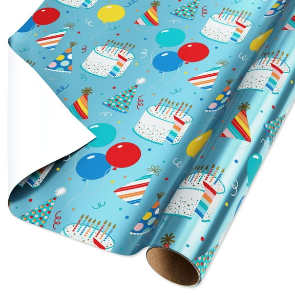 American Greetings 30 in. Light Blue Birthday Foil Wrapping Paper, Celebration (1-Roll, 15 Sq. ft.)