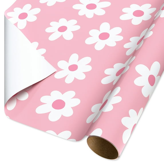 American Greetings 30 in. Pink Baby Shower Wrapping Paper, Baby Girl, Flowers (1-Roll, 20 Sq. ft.)