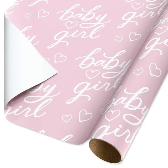 American Greetings 30 in. Pink Baby Shower Wrapping Paper, Baby Girl Script (1-Roll, 20 Sq. ft.)
