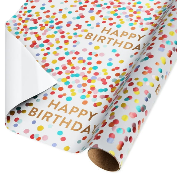 American Greetings 30 in. White Birthday Foil Wrapping Paper, Confetti Pattern (1-Roll, 15 Sq. ft.)