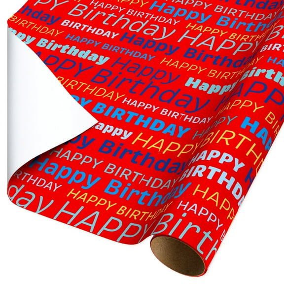 American Greetings 30 in. x 192 in. Red Happy Birthday Wrapping Paper (1-Roll, 40 Sq. ft.)