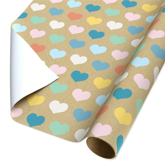 American Greetings 30 in. x 96 in. Kraft Wrapping Paper for Baby Showers, Weddings, and All Occasions, Multi-colored hearts (20 Sq. ft., 1-Roll)