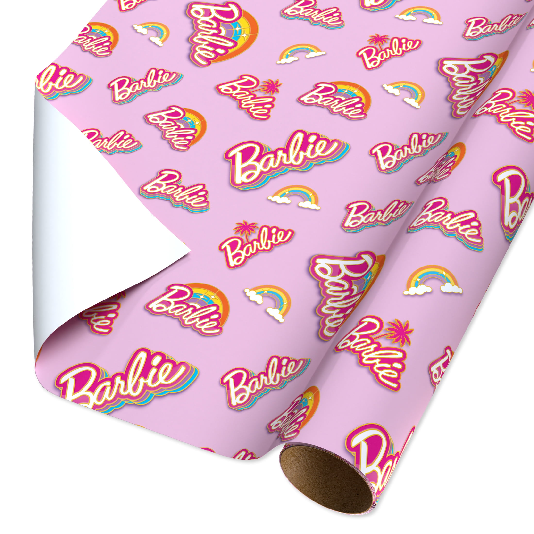 American Greetings 30 in. x 96 in. Pink Barbie Wrapping Paper, Rainbows (20 Sq. ft., 1-Roll)