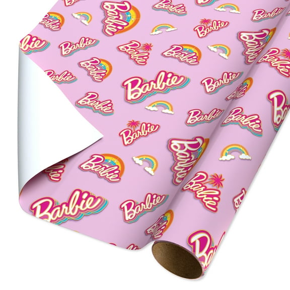 American Greetings 30 in. x 96 in. Pink Barbie Wrapping Paper, Rainbows (20 Sq. ft., 1-Roll)