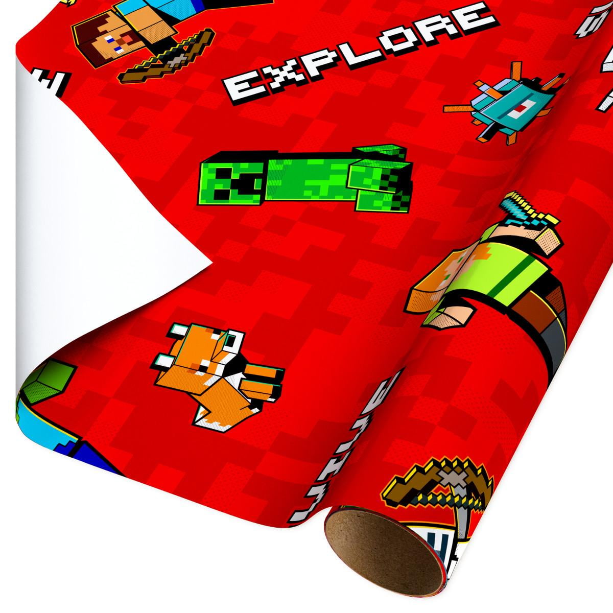 American Greetings 30 in. x 96 in. Red Birthday Minecraft Wrapping Paper (20 Sq. ft., 1-Roll)