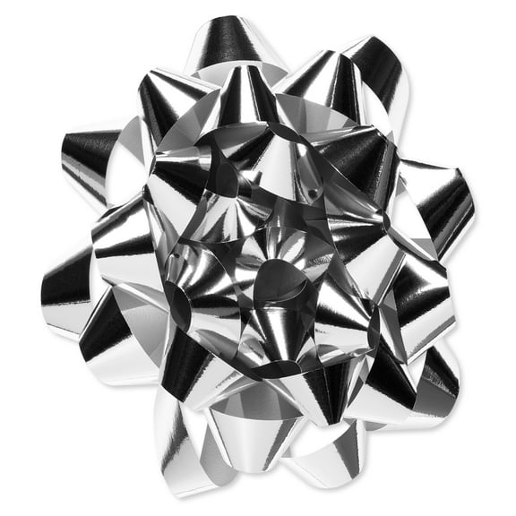 American Greetings 4.25 in. Silver Confetti Poly Gift Bow for Christmas, Birthdays, All Occasions (1-Count)
