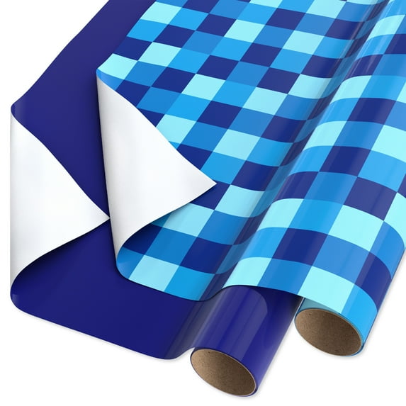 American Greetings 40 Sq. ft. All Occasion Multi-Roll Wrap, Blue Checkered (2-Count)