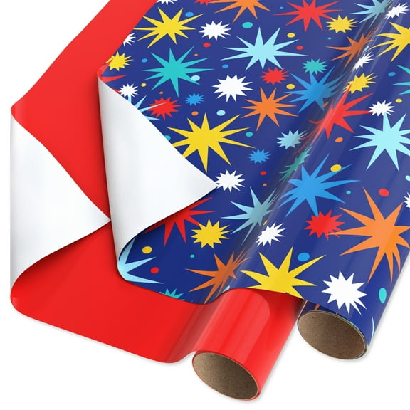 American Greetings 40 Sq. ft. All Occasion Multi-Roll Wrap, Red Starbursts for Christmas and All Occasions (2-Count)