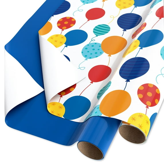 American Greetings 40 Sq. ft. Birthday Multi-Roll Wrap, Blue Balloons (2-Count)