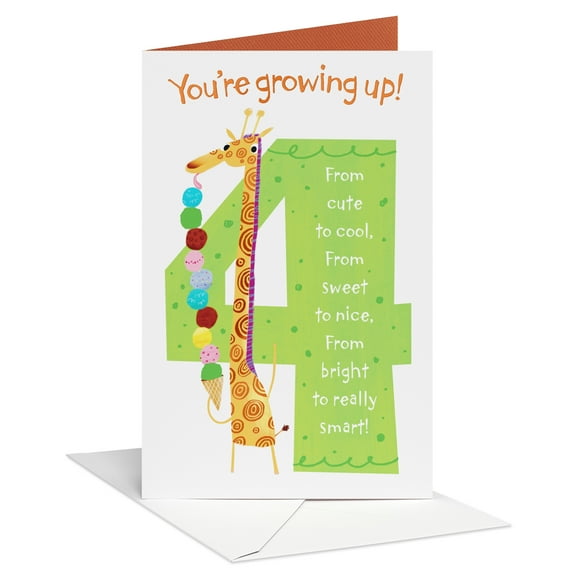 American Greetings 4th Birthday Card for Kids (You're Growing Up, Giraffe)