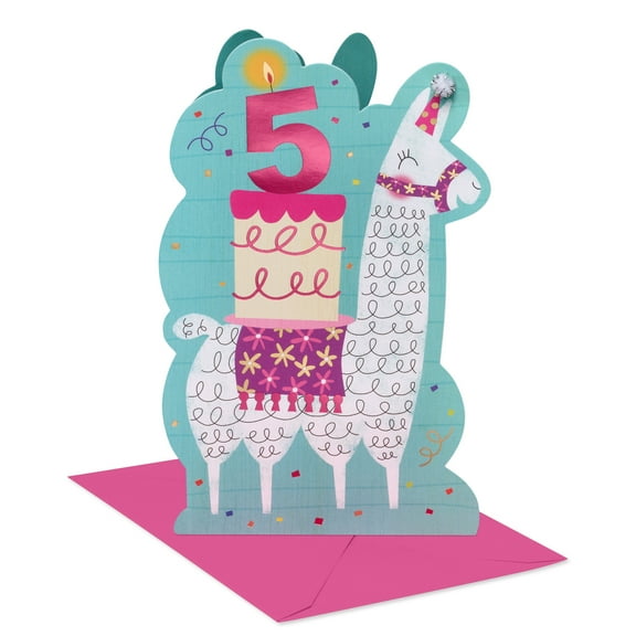 American Greetings 5th Birthday Card for Girl (Llama with Cake)