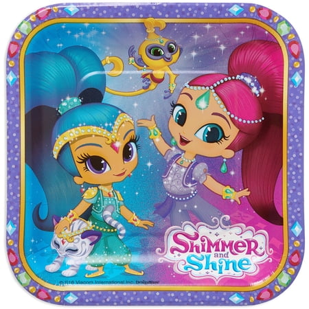 American Greetings 7" Shimmer and Shine Square Paper Party Plate, 8 Count