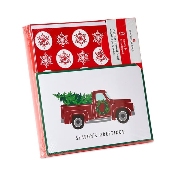 American Greetings 8-Count Deluxe Red Truck and Christmas Tree Boxed Cards with White Envelopes