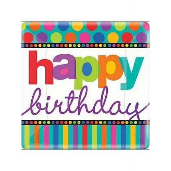 American Greetings - 8 Count Party Supplies Dots and Stripes 10" Square Plate, Teal (048419949015)