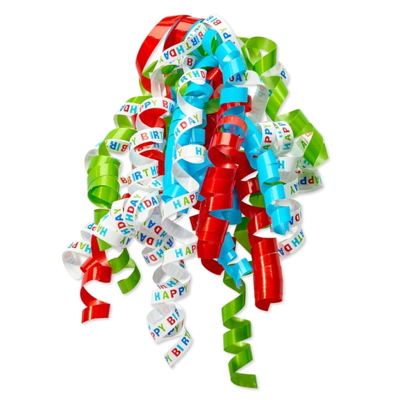 American Greetings 9 in. Curly Birthday Poly Gift Bow, Aqua, Red, Lime Green (1-Count)