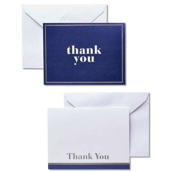 American Greetings Thank You Cards with Envelopes, Blue and White (50-Count)