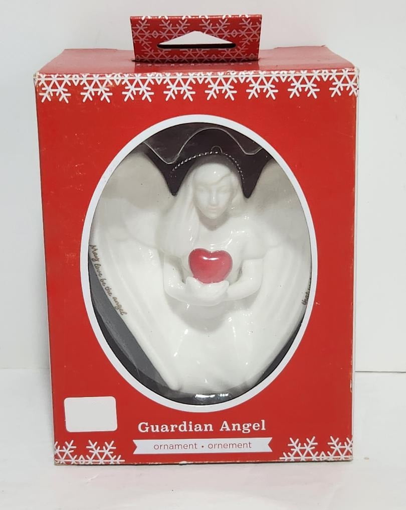 3.5 Inch American Greetings Porcelain Guardian Angel with Heart Christmas Ornament