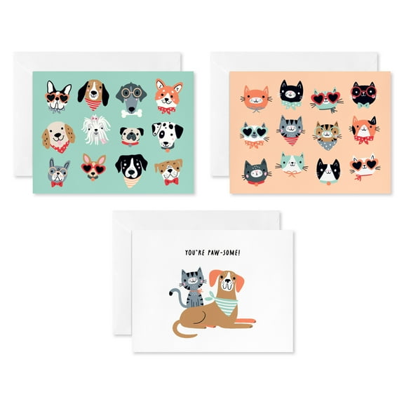 American Greetings All Occasion Stationery Note Multi-pack, Cats & Dogs (3-Designs, 30-Count)