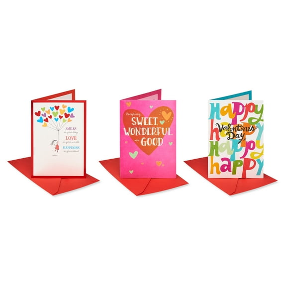 American Greetings Assorted Valentine's Day Cards Pack, Colorful (3-Count, 4.125 in x 6.25 in.)