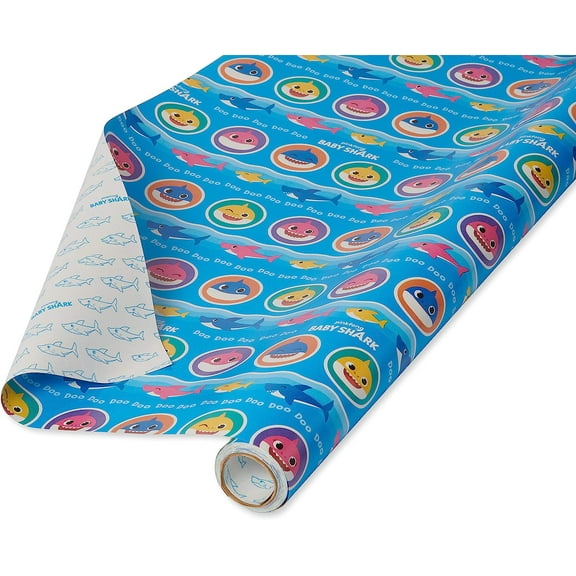 American Greetings Baby Shark Reversible Wrapping Paper, 75 sq. ft