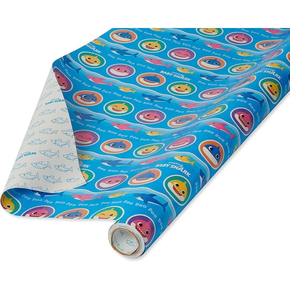 American Greetings Baby Shark Reversible Wrapping Paper, 75 sq. ft