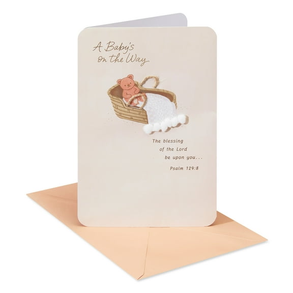 American Greetings Baby Shower Card (Teddy Bear in Bassinet)