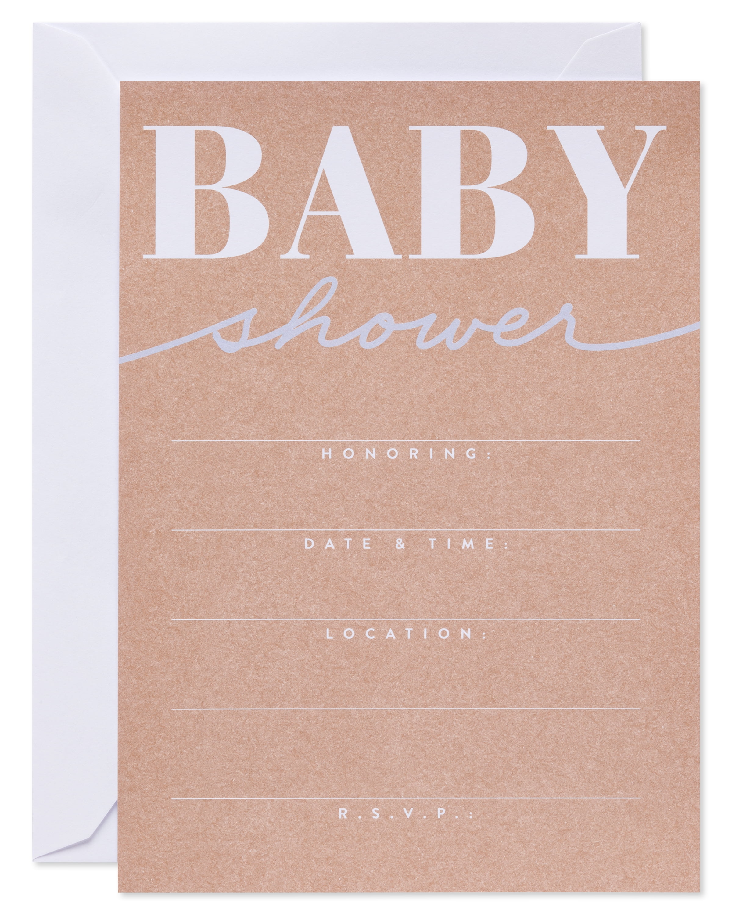 Blush Pink Gold Glitter Baby Shower Blank Invitations with Envelopes, 20ct