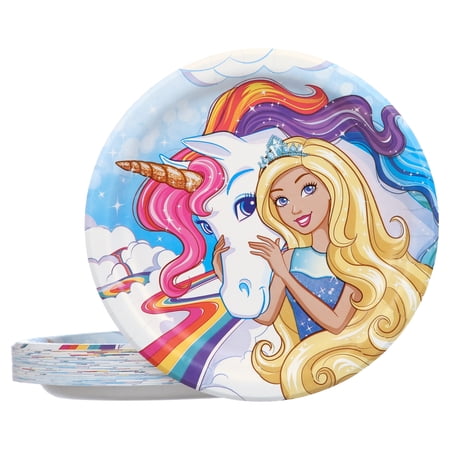 American Greetings Barbie Unicorn Paper Dinner Plates, 36-Count