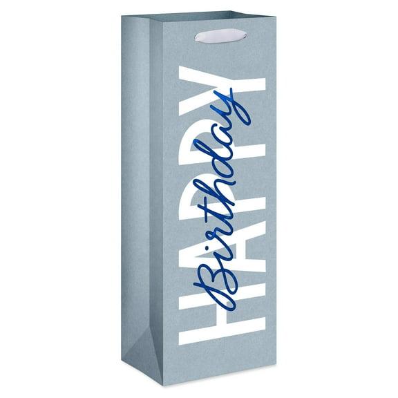 American Greetings Birthday Beverage Gift Bag for Him, Happy Birthday Lettering Grey (4.75" x 12.75" x 3.25") 1-Count