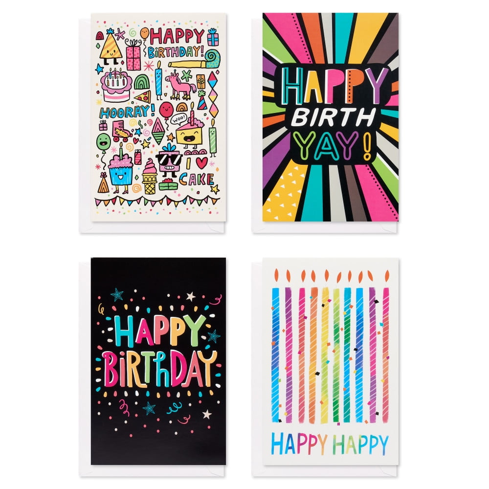 American Greetings Birthday Card Boxed Assortment for Anyone, 4 Designs, Confetti Muti-Colored (12-Count)