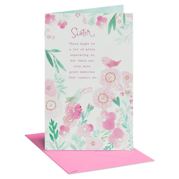 American Greetings Birthday Card for Sister with Floral and Bird Design
