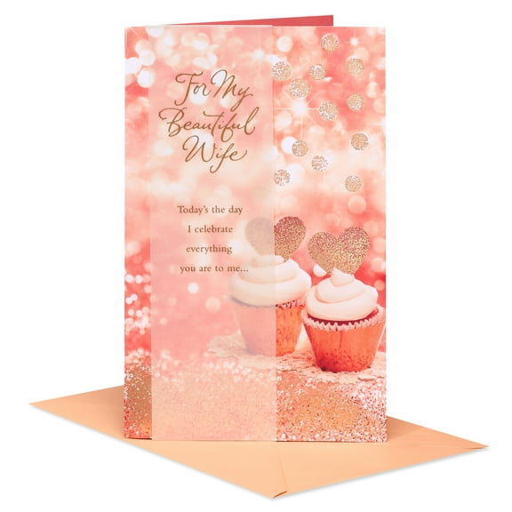 American Greetings Birthday Card for Wife (Photo Cupcakes with Hearts)