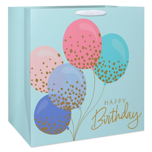 American Greetings Birthday Colossal Square Gift Bag for Her, Happy Birthday Balloons Teal (19.5" x 19.5" x 12") 1-Count