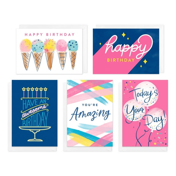 American Greetings Birthday Card Bundle with Storage Box, Ice Cream (4-Designs, 20-Count)