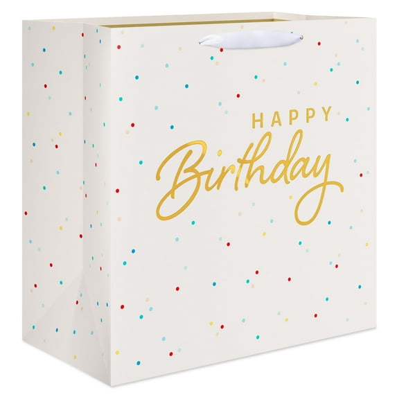 American Greetings Birthday Jumbo Square Gift Bag, Happy Birthday Ivory White Kraft (15" x 15" x 8") 1-Count
