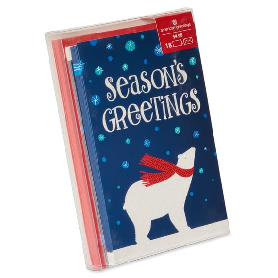 American Greetings Boxed Christmas Cards, Polar Bear and Snowflakes (18-Count)