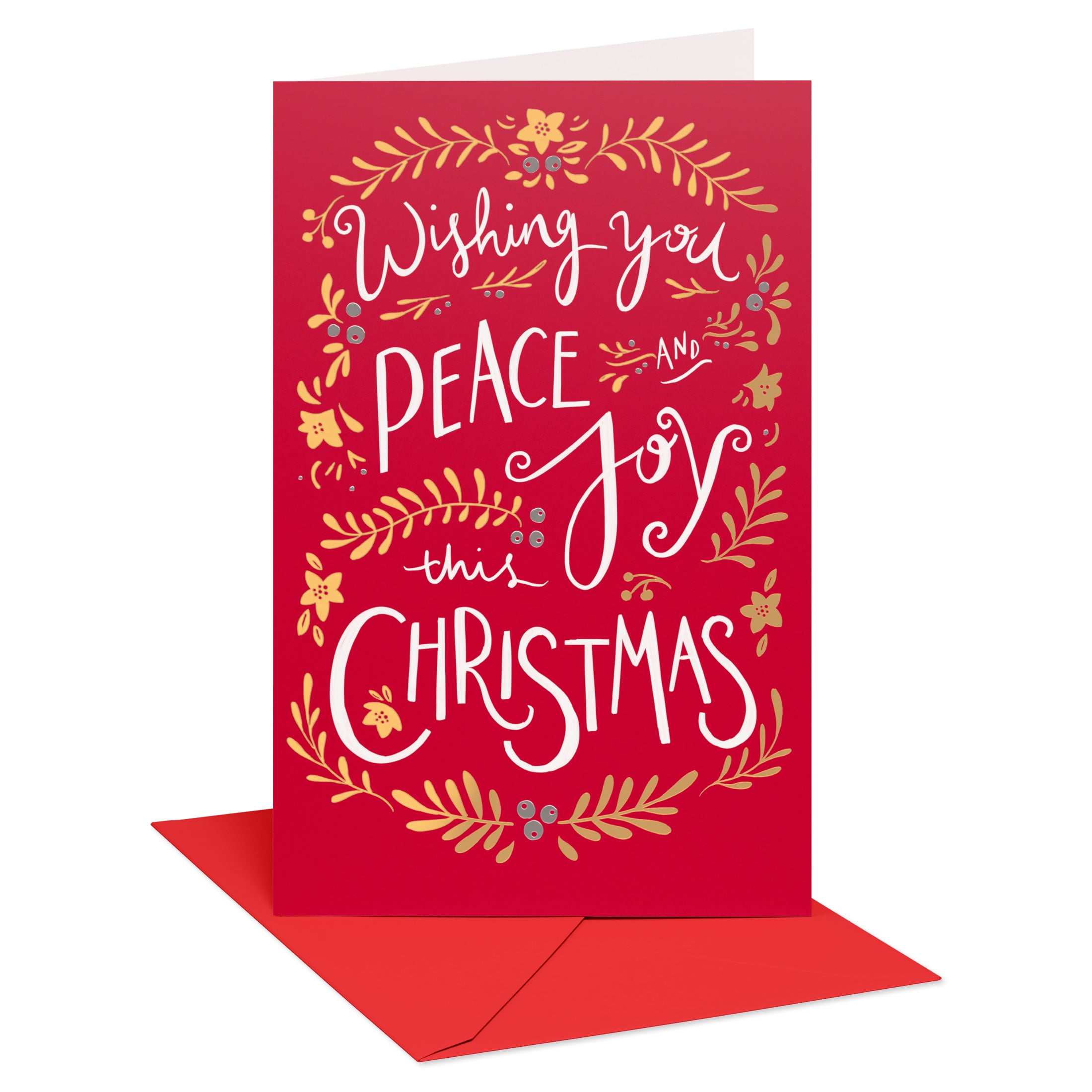 American Greetings Christmas Card for Anyone, Leaves on Red (Amazing Things)