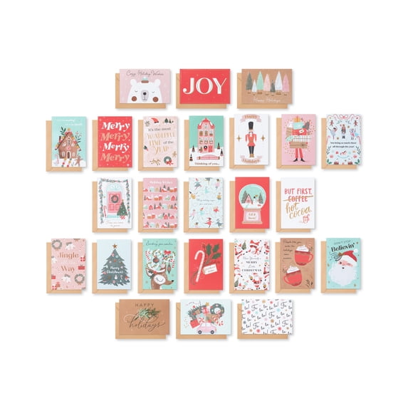 American Greetings Christmas Cards with Envelopes, Trendy Pink Pastel Designs (25-Count)