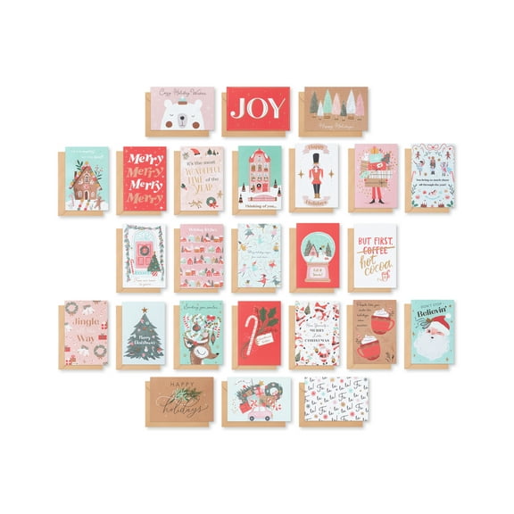 American Greetings Christmas Cards with Envelopes, Trendy Pink Pastel Designs (25-Count)