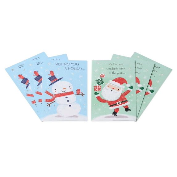 American Greetings Christmas Gift Card or Money Card Bundle, Santa & Snowman (2-Designs, 6-Count)