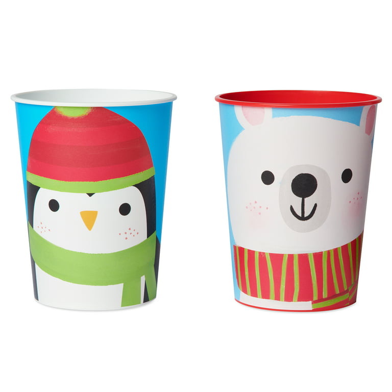 American Greetings Christmas Party Supplies, Polar Bear and Penguin 16 oz.  Reusable Plastic Cups (8-Count) 