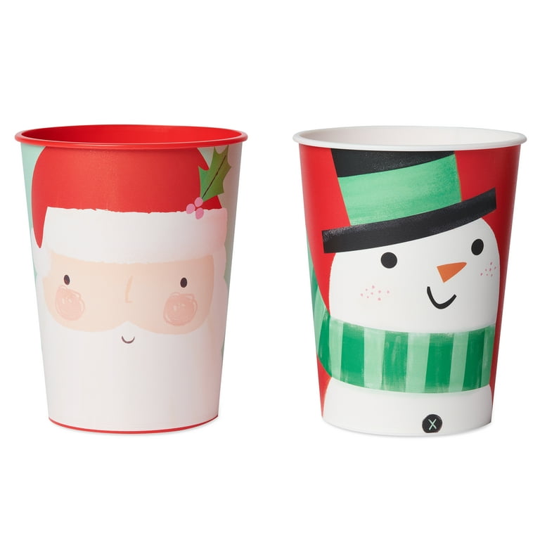 American Greetings Christmas Party Supplies, Santa and Snowman 16 oz.  Reusable Plastic Cups (8-Count) 