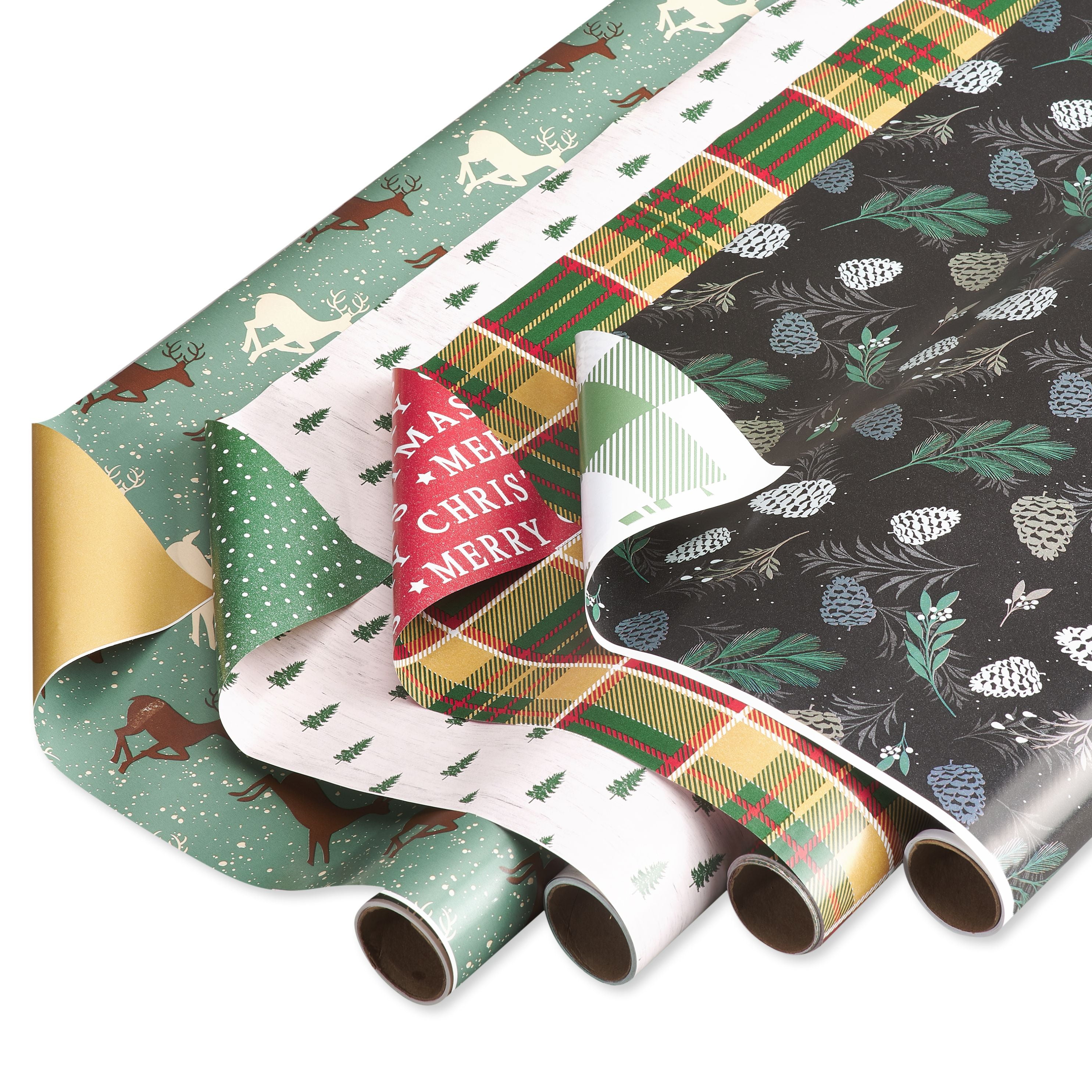American Greetings Christmas Reversible Wrapping Paper Festive Designs (4  Rolls, 160 Sq. ft.) 