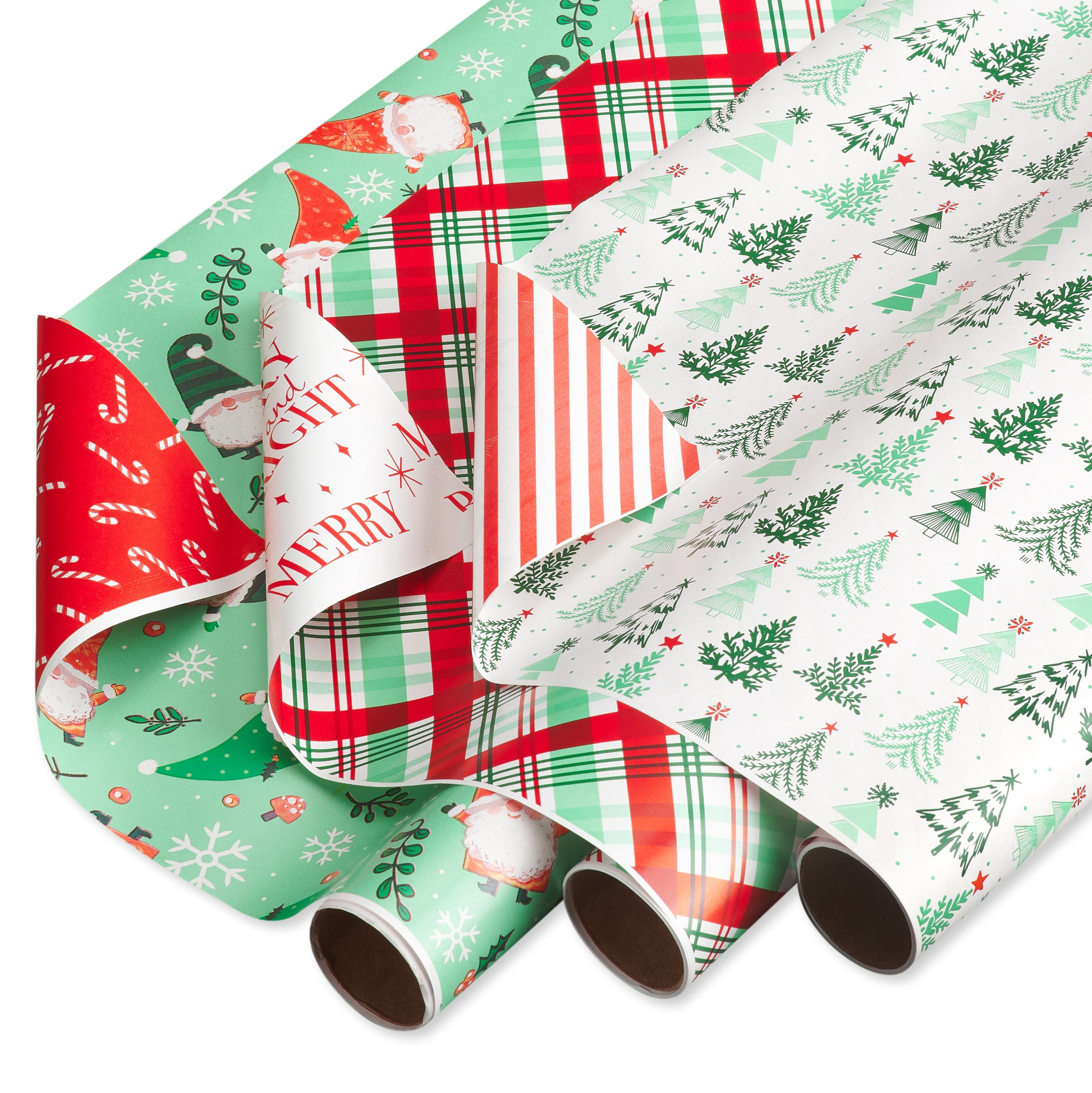American Greetings Christmas Reversible Wrapping Paper Joyful Designs (3  Rolls, 120 Sq. ft)