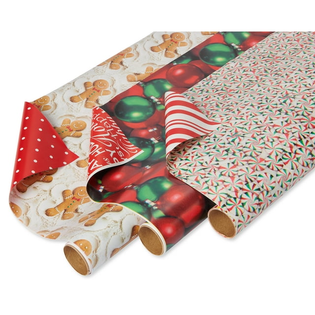 American Greetings Christmas Wrapping Paper, Gingerbread, Ornaments ...