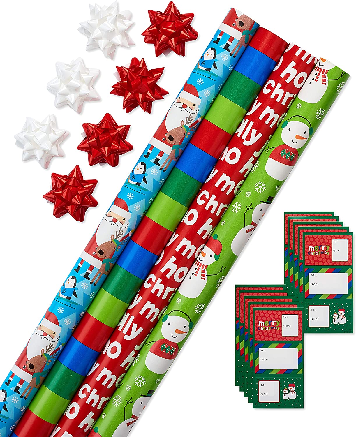 American Greetings Christmas Wrapping Paper Kit with Gift Tags, Variety