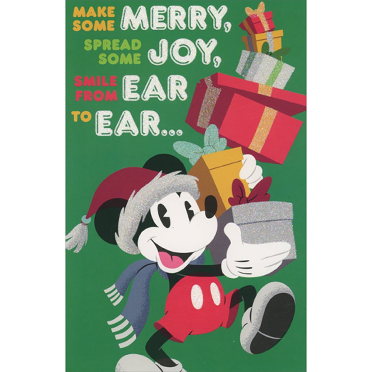 American Greetings Classic Mickey Mouse Carrying Presents: Smile from Ear to Ear Disney Box of 10 Christmas Cards