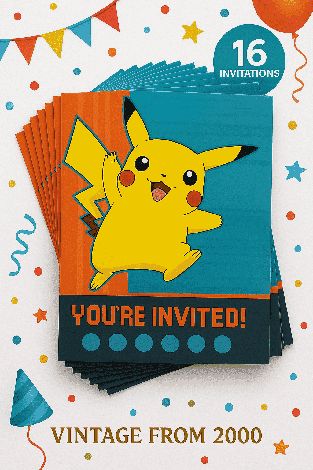 American Greetings Corp. Vintage Pokemon Party Invitations, 16 Count, Pikachu Design