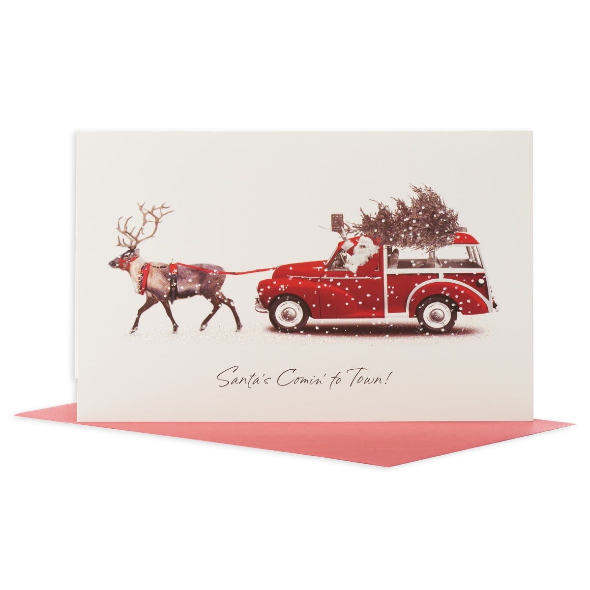 American Greetings Deluxe Christmas Cards Boxed with Envelopes, Wonderful Christmas, Deer Pulling Station Wagon (14-Count)