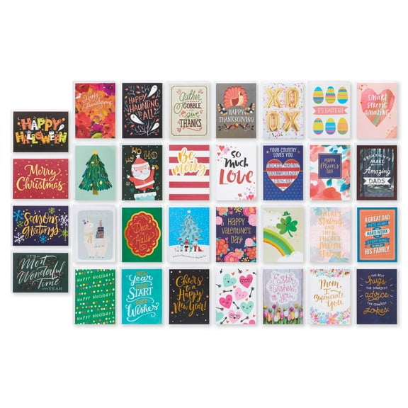 American Greetings Deluxe Holiday Card Assortment, Christmas, Valentine's Day, Mother's Day, Halloween (33-Count)